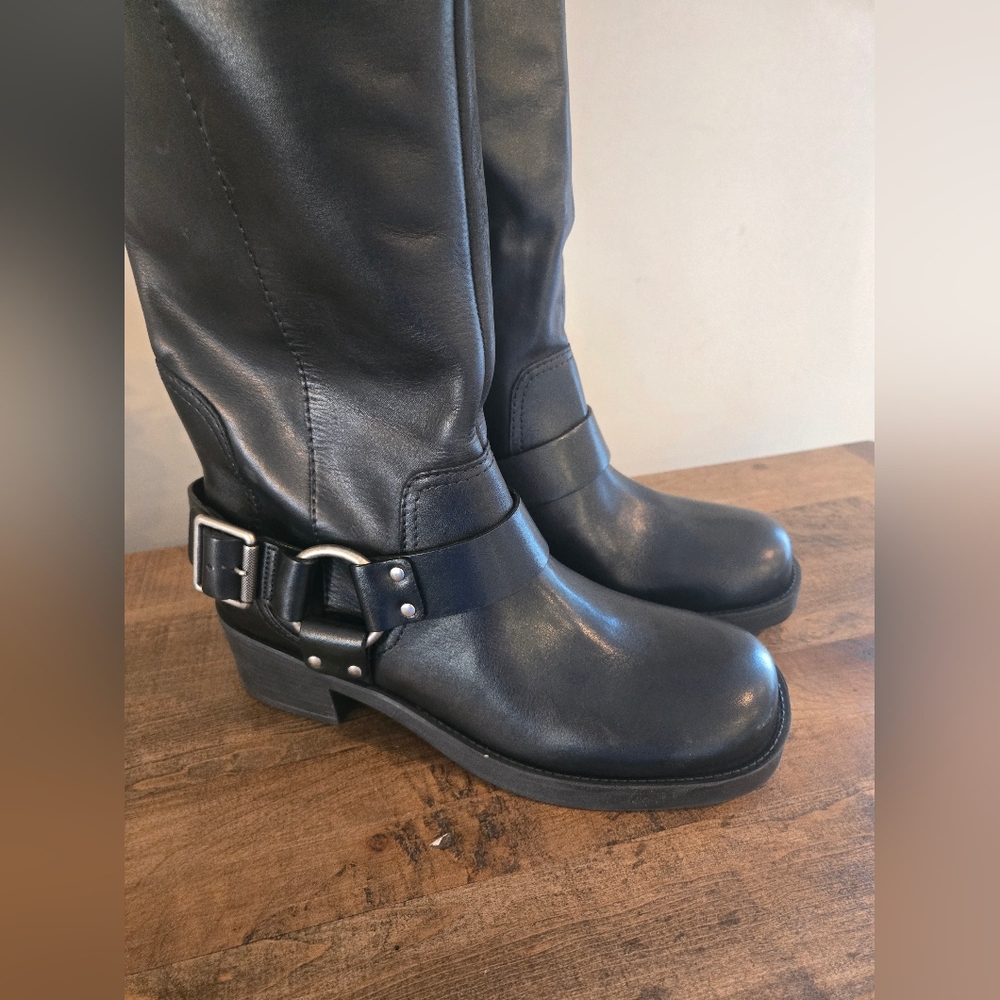 Arezzo Womens Clara Knee-high Tall Motorcycle Boots, Black, 8 - Picture 4 of 11